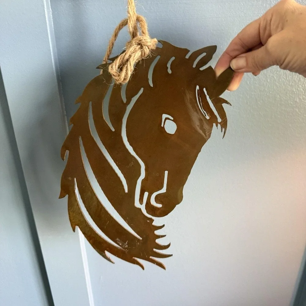 Metal Horse Head Wall Art Equestrian Rustic Steel Brown Western Farmhouse Decor